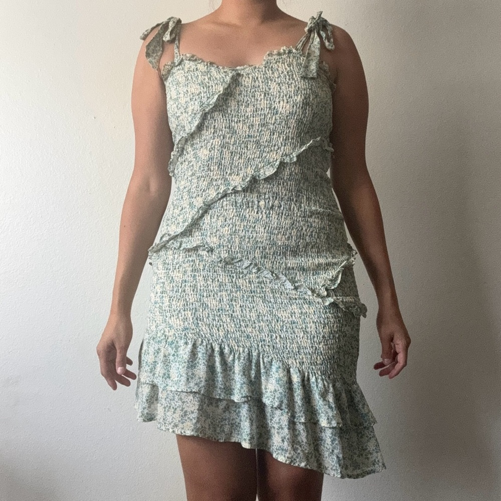 ASTR The label Eastwick Floral Ruffle Asymmetrical Mini Dress